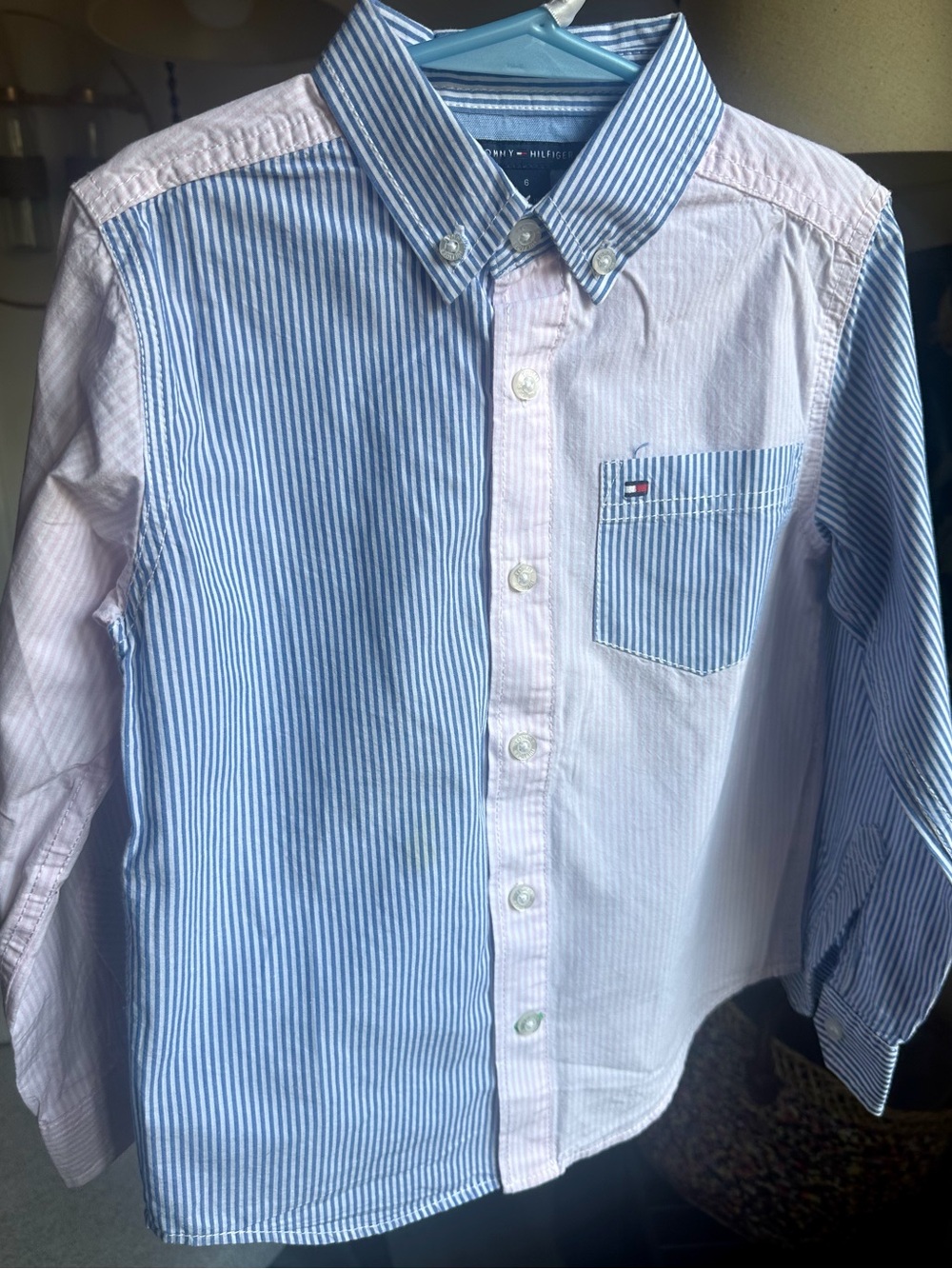 Tommy Hilfiger Blue & Light Pink Striped Button-Down Shirt